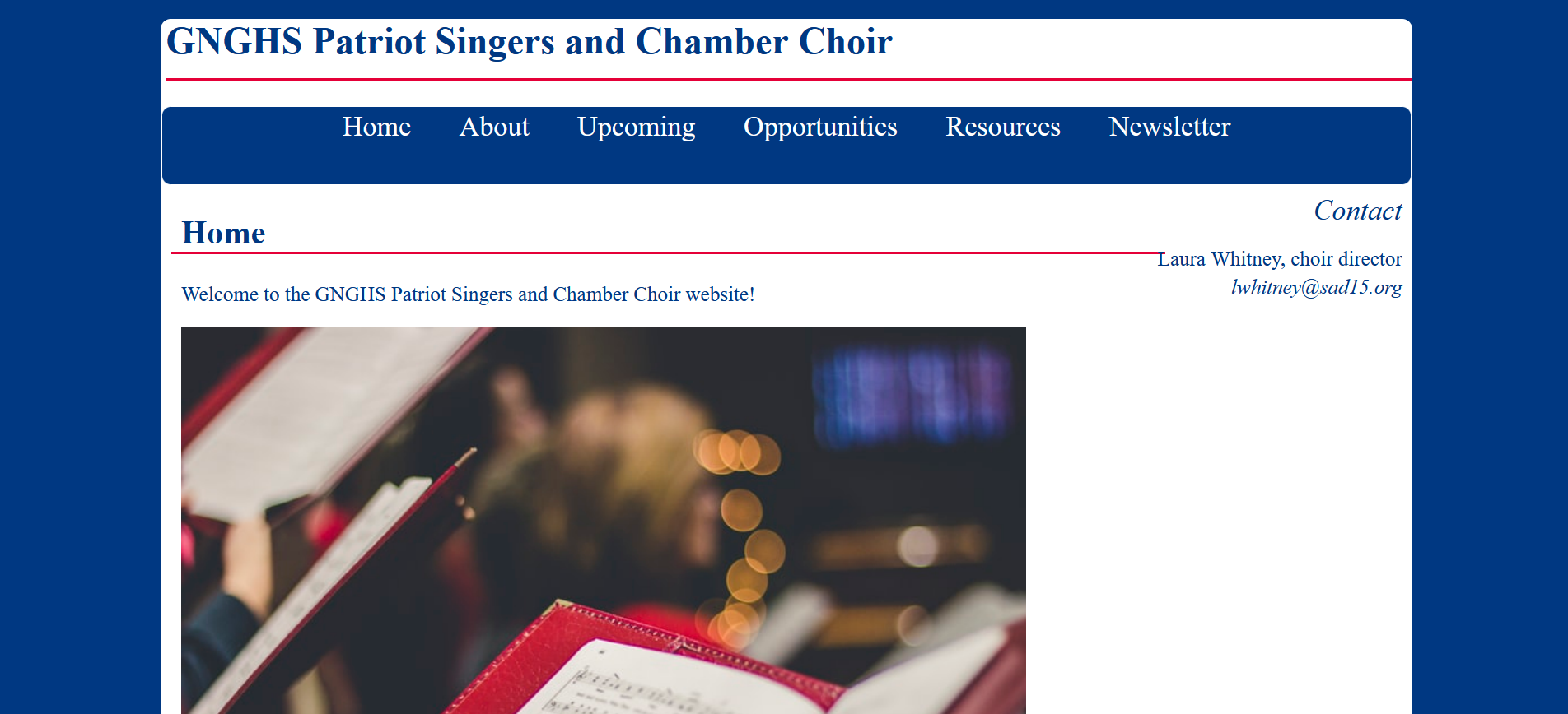 Website Screenshot For The GNGHS Chorus