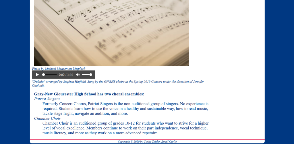Screenshot showing audio, text, and footer.