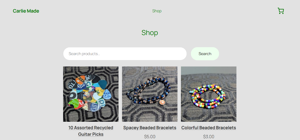 Screenshot of the "Shop" section.